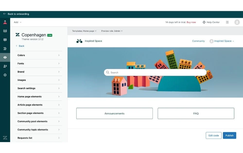 Interface do Zendesk