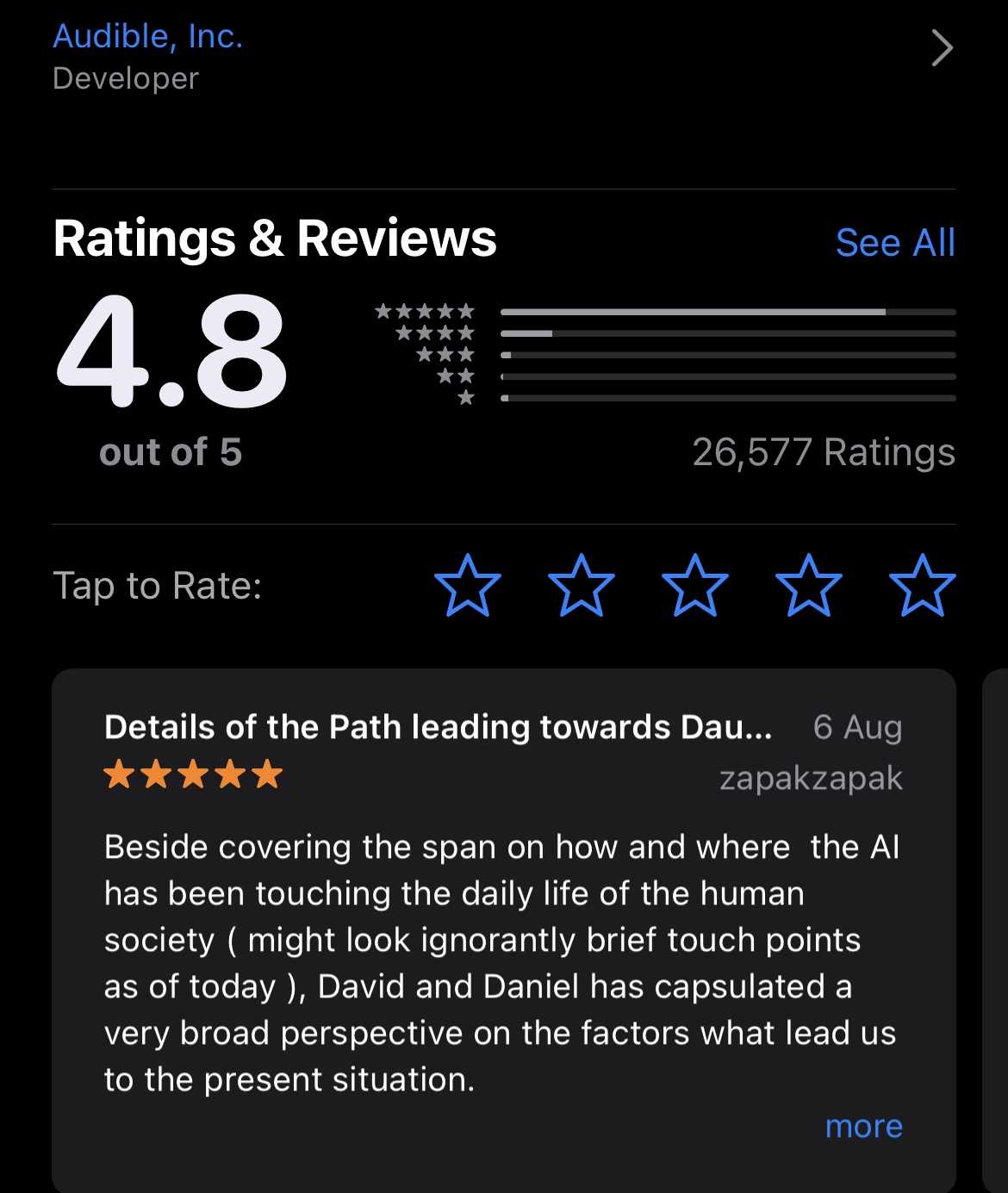 recensione dell'app mobile Audible sull'app store di Apple