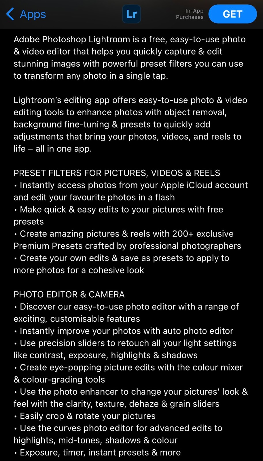 Application mobile Adobe Photoshop Lightroom