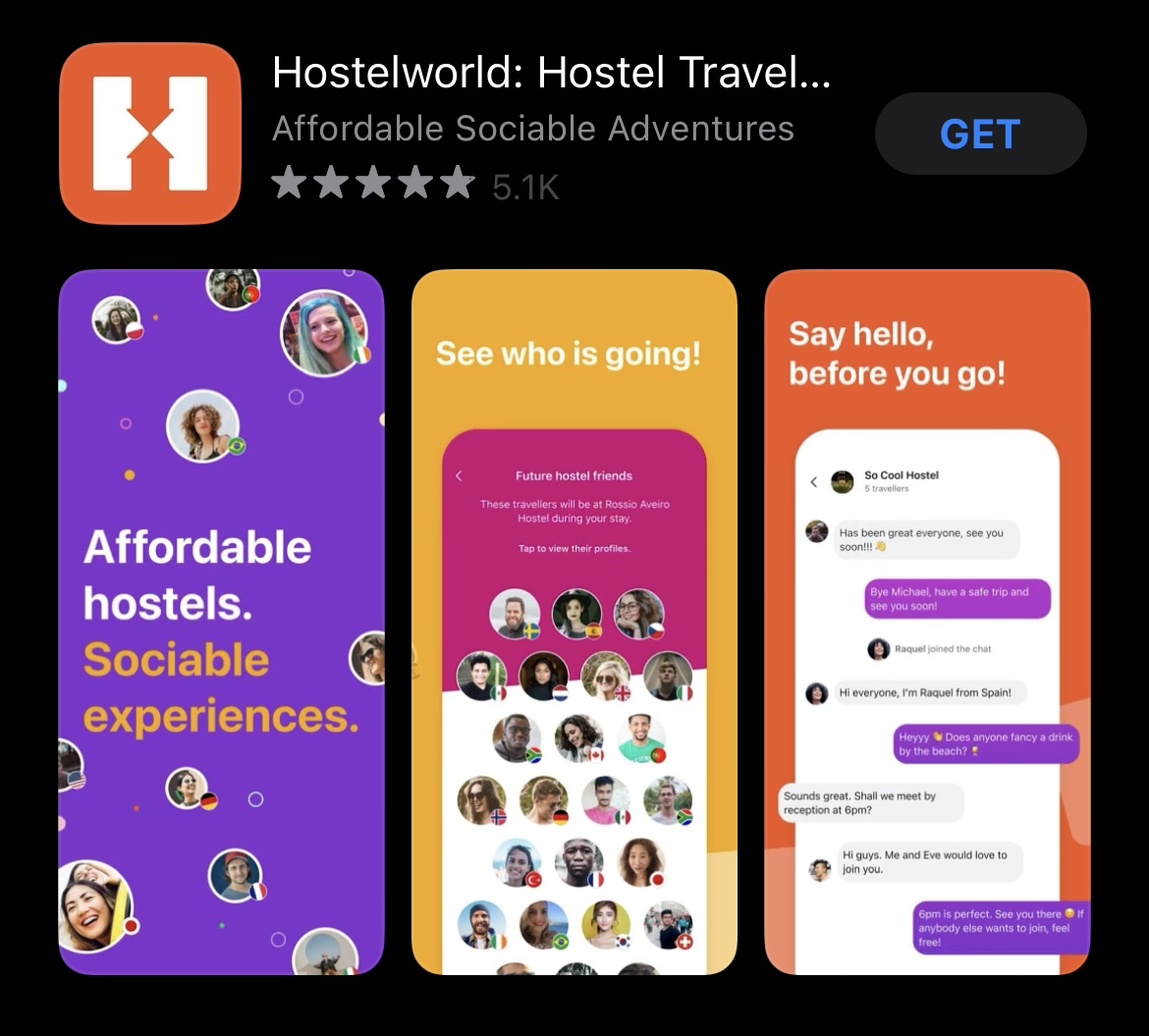 Aplicativo móvel Hostelworld na app store