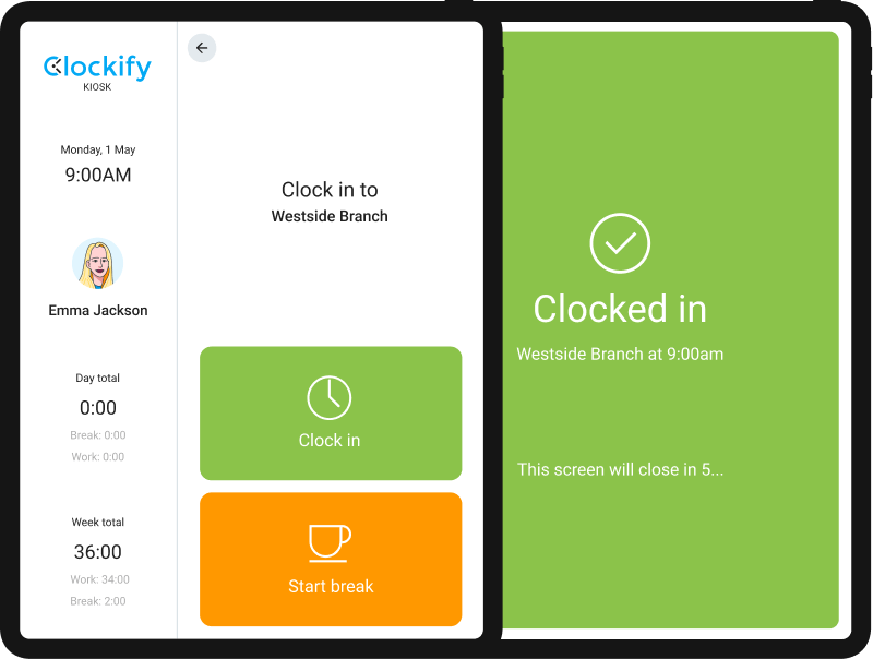 Zaman kiosku Clockify