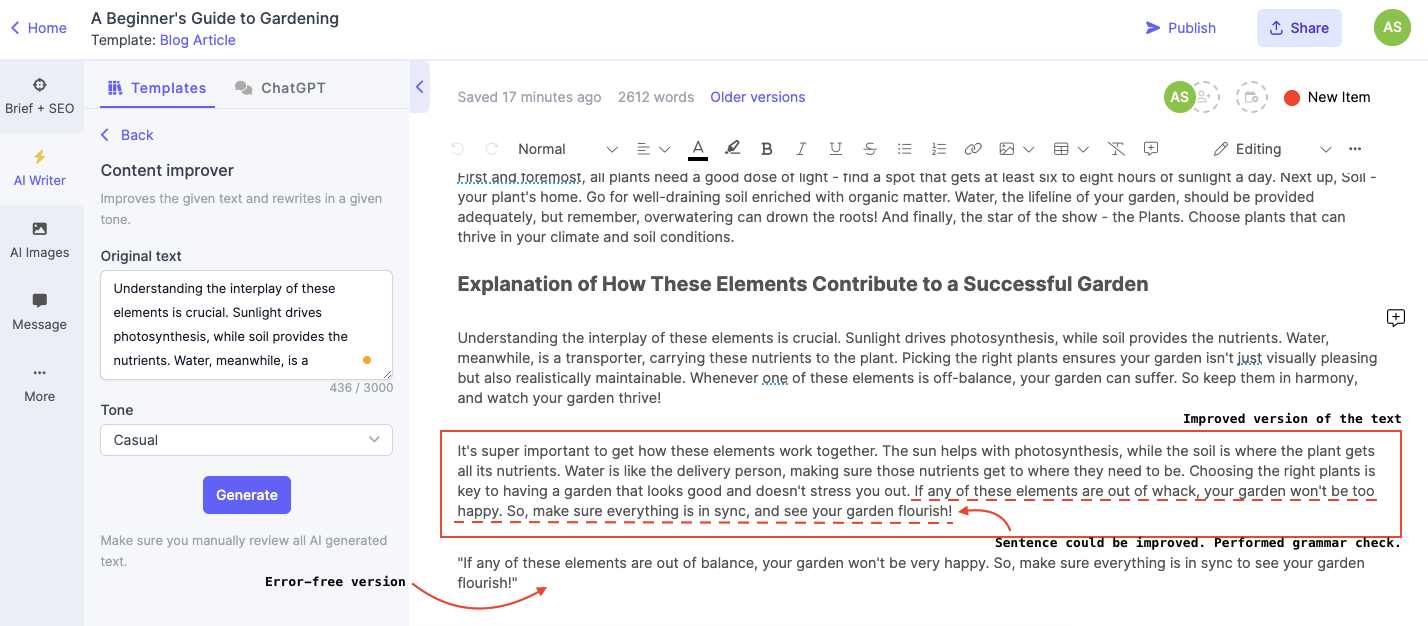 Casi d'uso del miglioramento dei contenuti AI e del controllo ortografico e grammaticale di Narrato