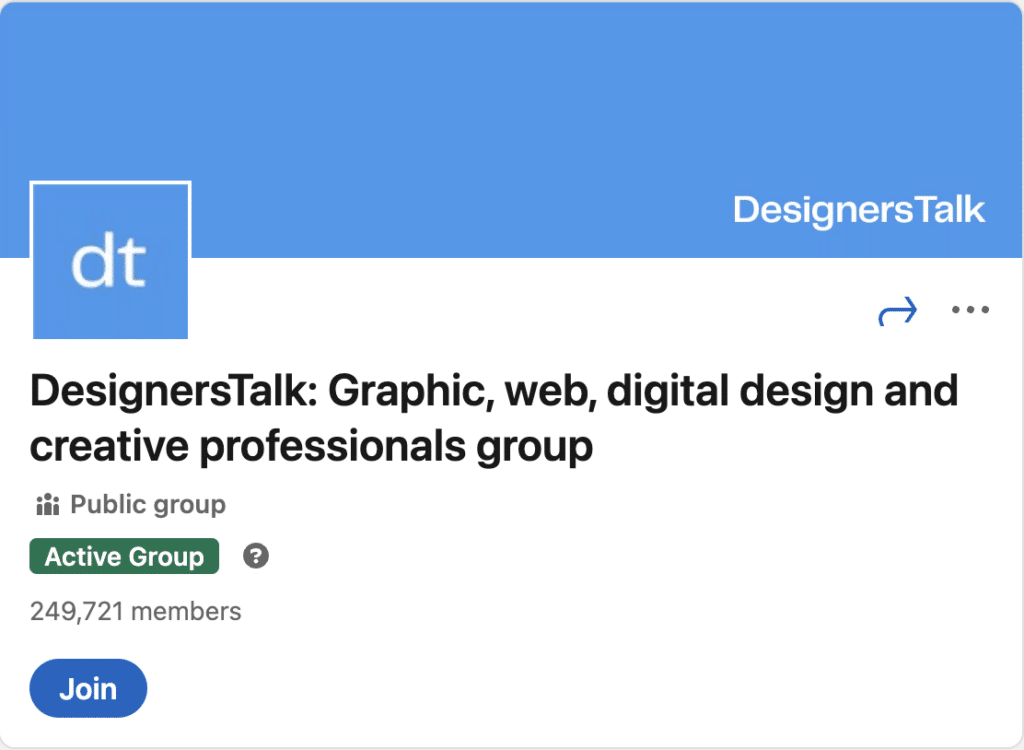 DesignersTalk の LinkedIn マーケティング グループ バナーのスクリーンショット