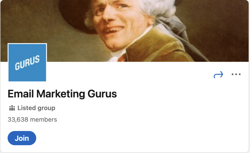 Email Marketing Gurus の LinkedIn マーケティング グループ バナーのスクリーンショット