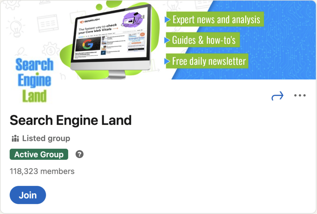 Uma captura de tela do banner dos grupos de marketing do LinkedIn para Search Engine Land