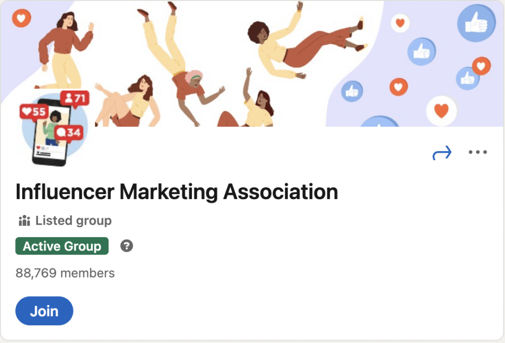 Uma captura de tela do banner dos grupos de marketing do LinkedIn para a Influencer Marketing Association