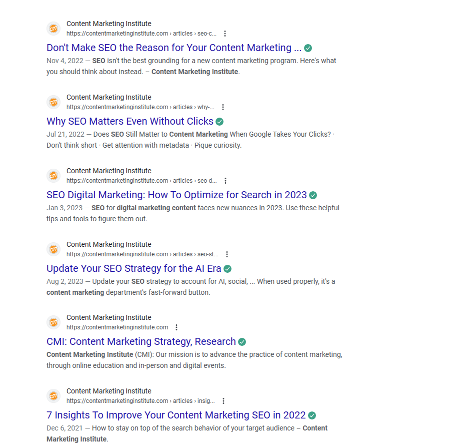 Screenshot von SERP für das Content Marketing Institute zur Veranschaulichung des einfachen SEO-Tipps zum Bearbeiten von Meta-Beschreibungen.