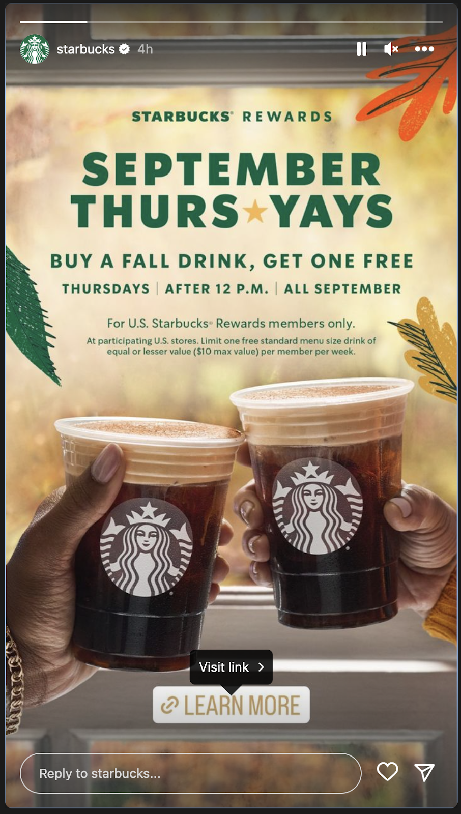 Screenshot des Startbucks-Story-September-Deals