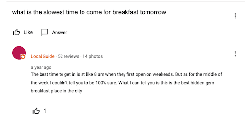 ¿Cuál es el horario más lento para venir a desayunar mañana?