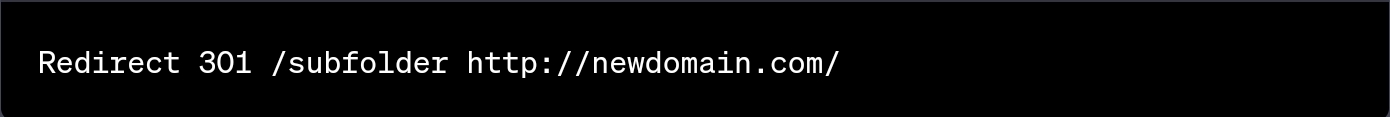 Ini adalah kode pengalihan 301 untuk mengalihkan sub-folder ke domain lain di server Apache