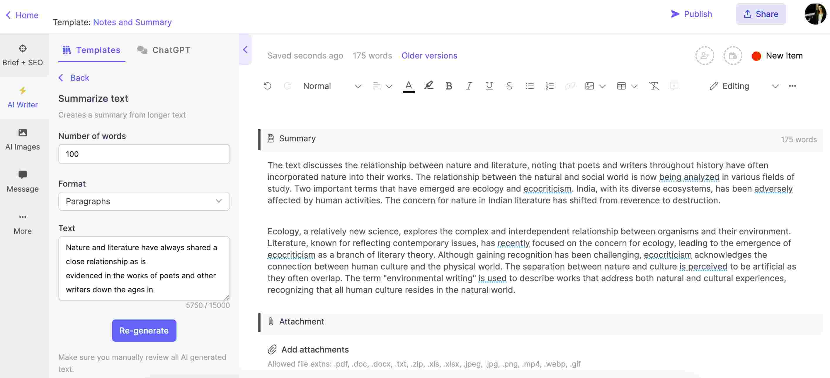 Utiliser le générateur de résumé IA de Narrato pour créer un résumé