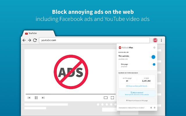 Adblock-Plus أداة حظر إعلانات Chrome