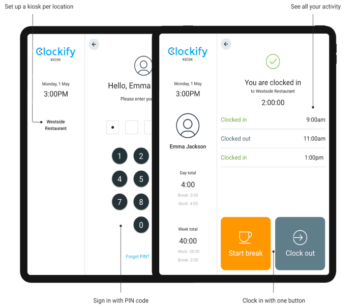 คีออสก์ Clockify