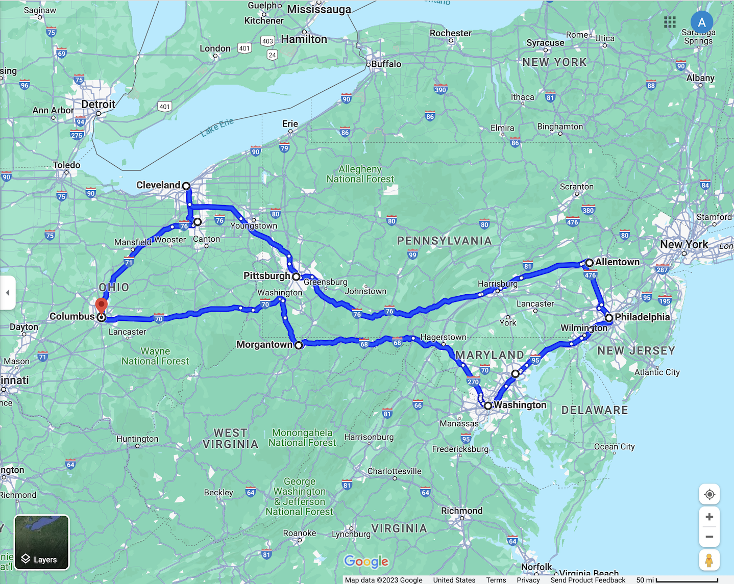 Beispiel einer Routing-Karte für eine Artist Growth Tour