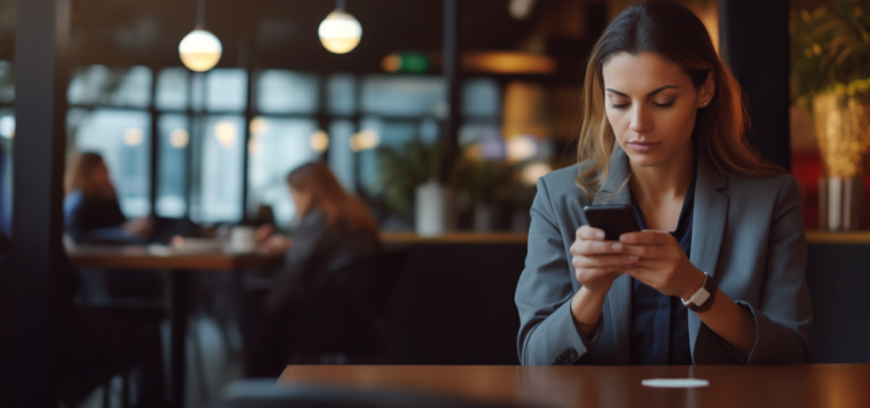 Frau schreibt am Telefon SMS – Konversationsnachrichten