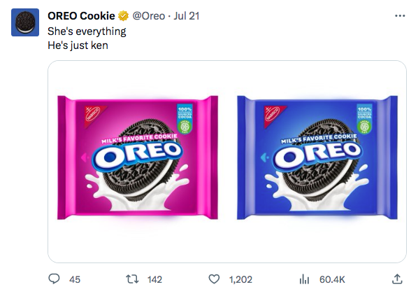 Une capture d'écran de la publication Twitter d'Oreo avec une tendance virale