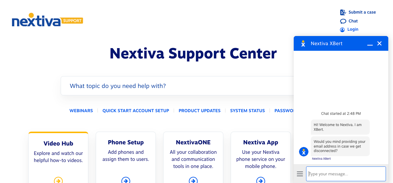 Esempio di knowledge base di supporto abbinata alla chat dal vivo - Nextiva