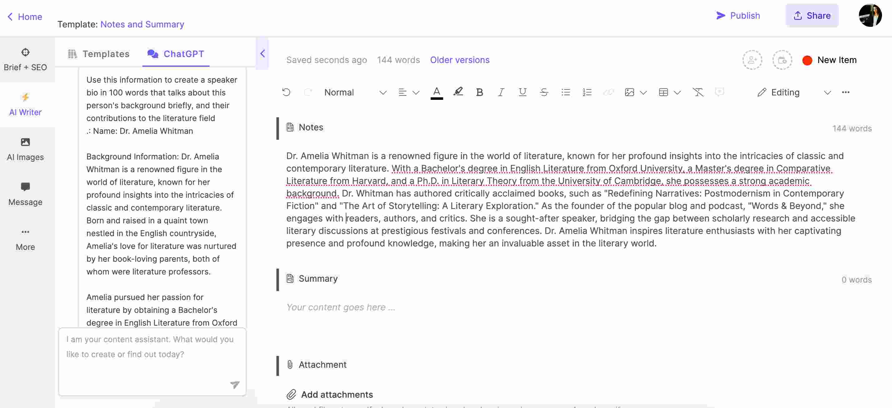 Utilizzo di AI Chat per creare la biografia del relatore