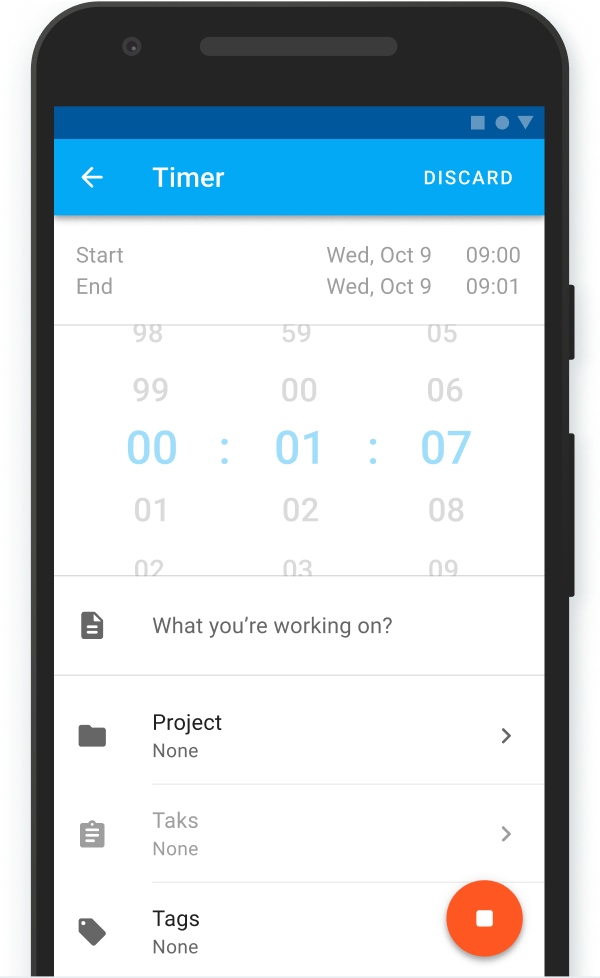 Timer dell'app mobile in Clockify