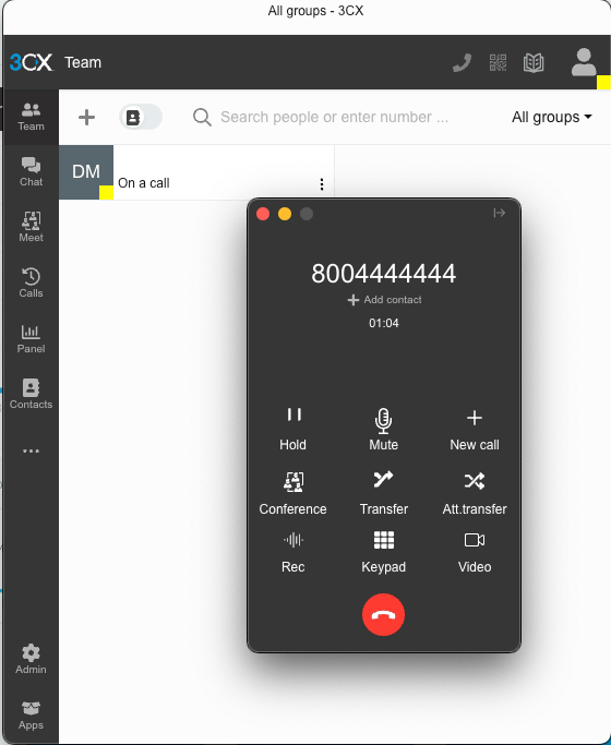 Schermata dell'app softphone 3CX - macOS