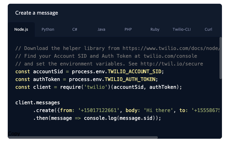 Exemplu API de mesagerie text Twilio