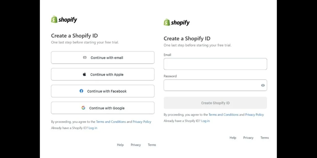 Interface do Shopify