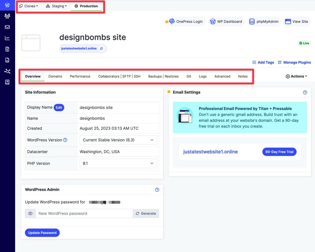 Tabloul de bord al site-ului care poate fi apăsat