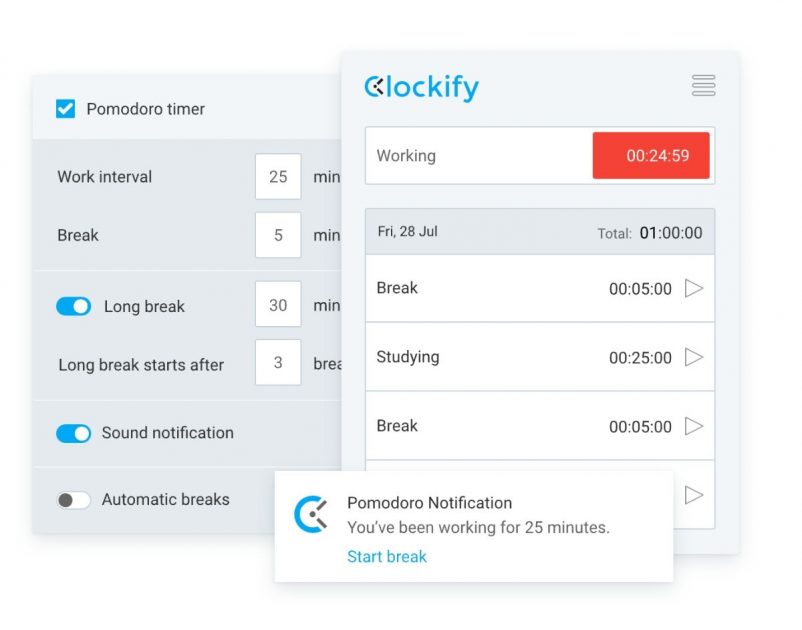 Таймер Помидора Clockify