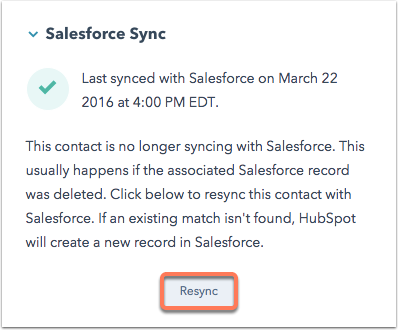 刷新不再與 salesforce 同步