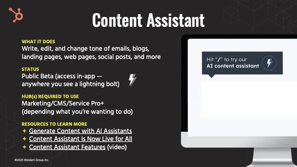 panoramica dell'assistente ai contenuti di hubspot ai