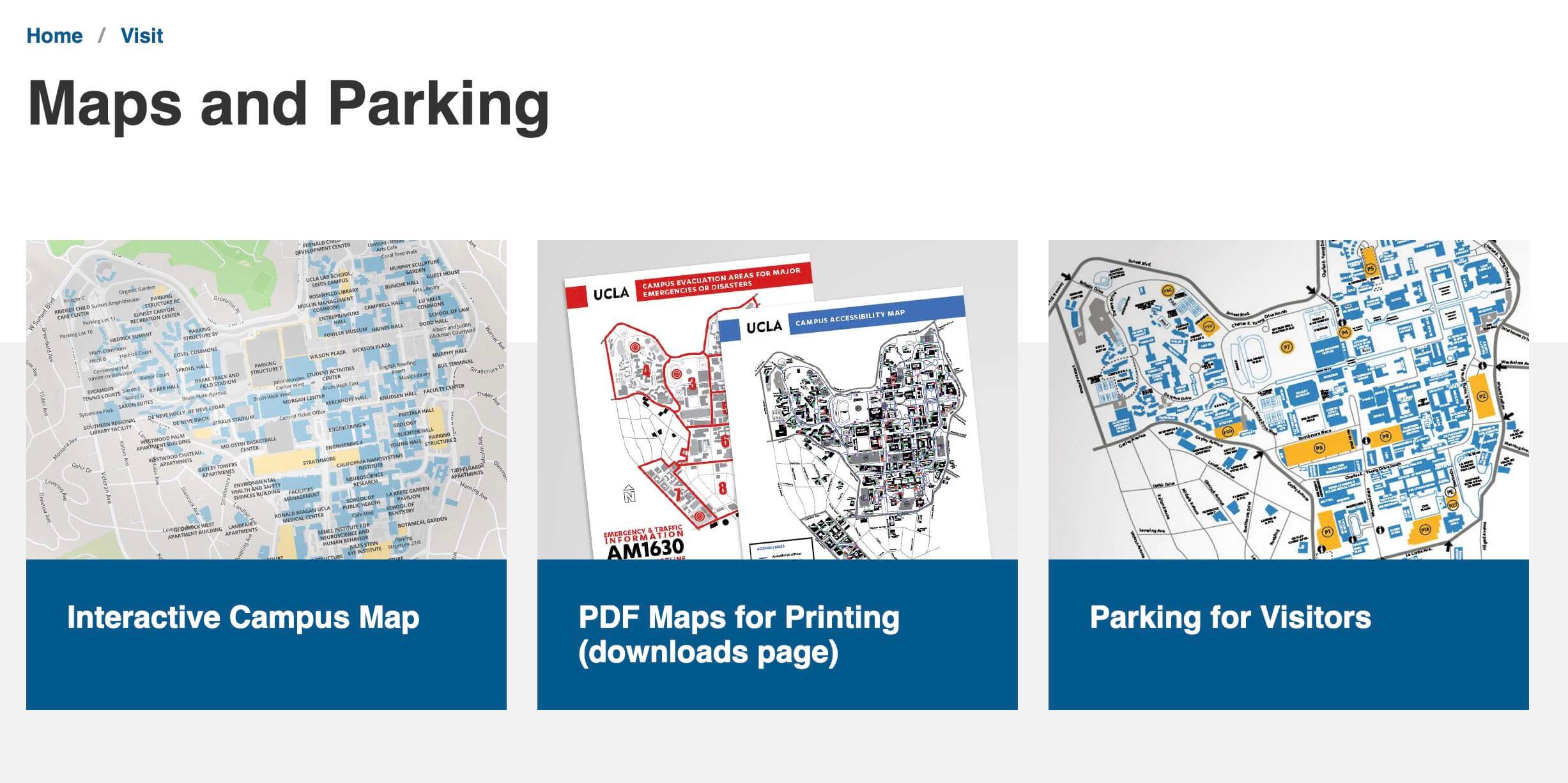 Cartes interactives du campus et des parkings du site Web de l'UCLA.