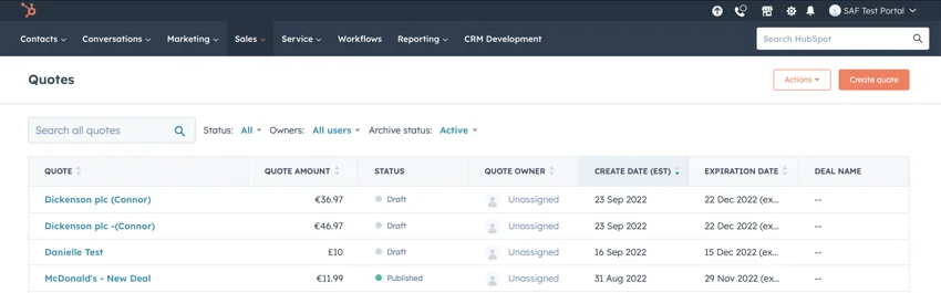 การจัดการการอนุมัติใบเสนอราคาบน HubSpot