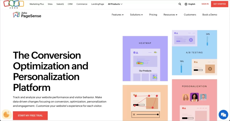 Cel mai bun instrument Heatmap pentru afaceri mici: Zoho PageSense