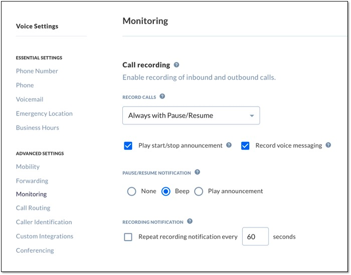 Configuration de l'enregistrement des appels dans Nextiva