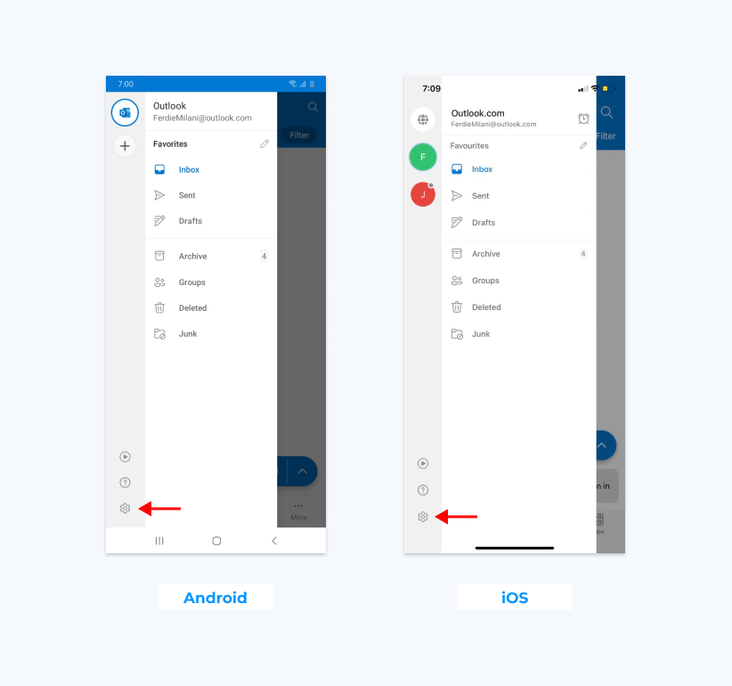 Accesați setările aplicației mobile Outlook