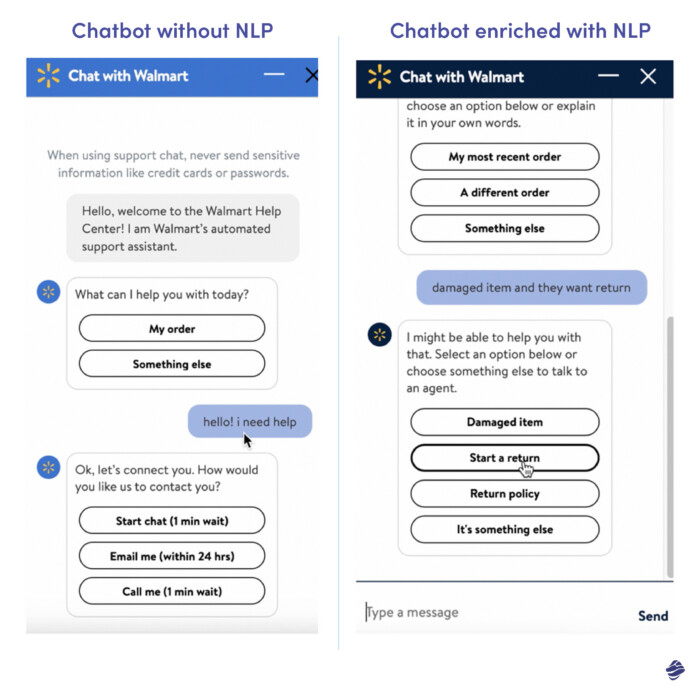 NLP'siz chatbot ile NLP ile zenginleştirilmiş chatbot - bir karşılaştırma