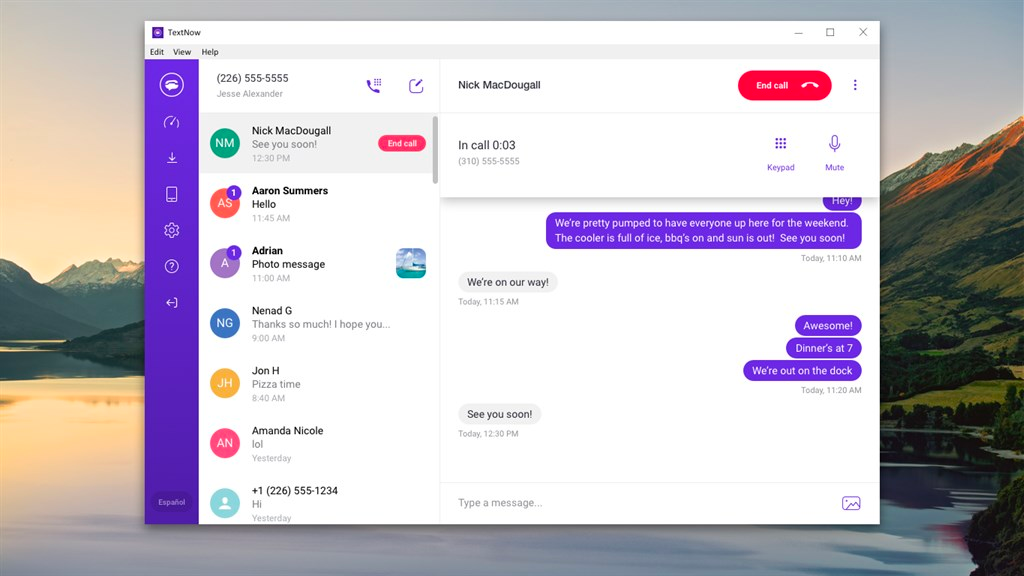 Plataforma de mensajería TextNow