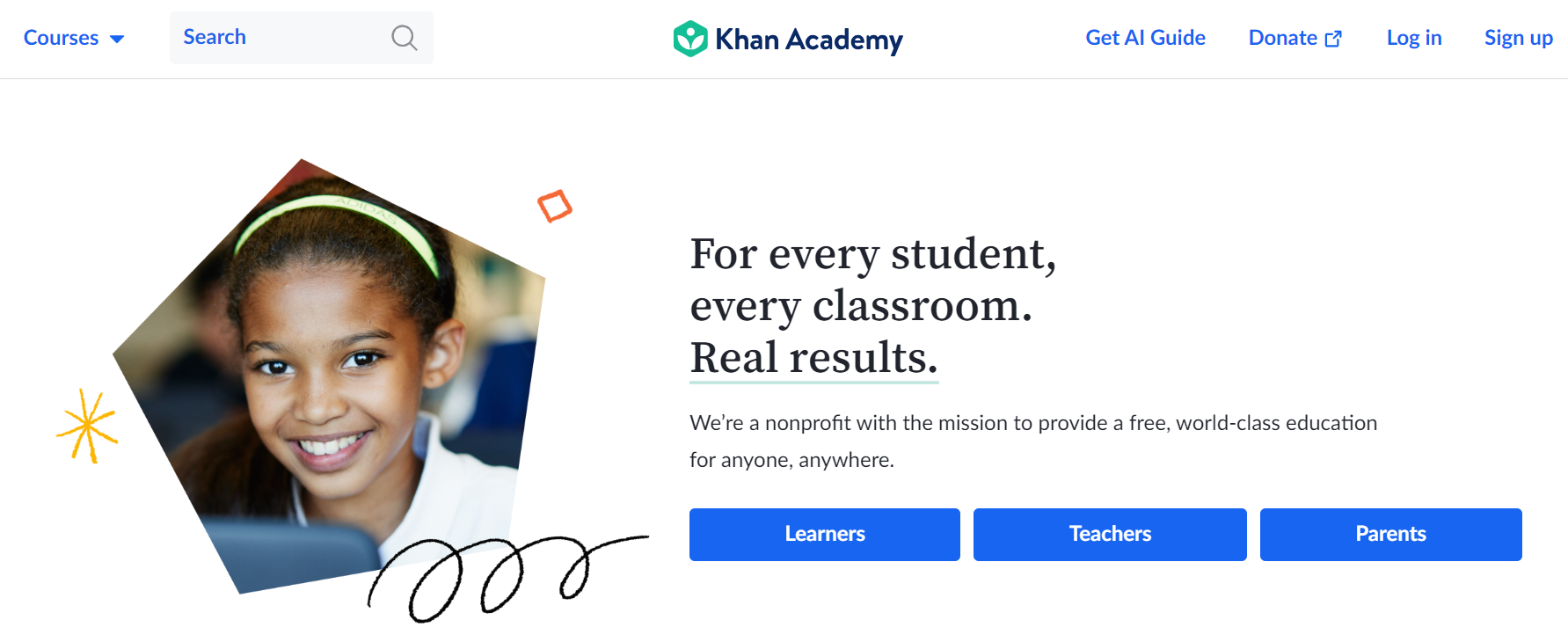 Page d'accueil de la Khan Academy