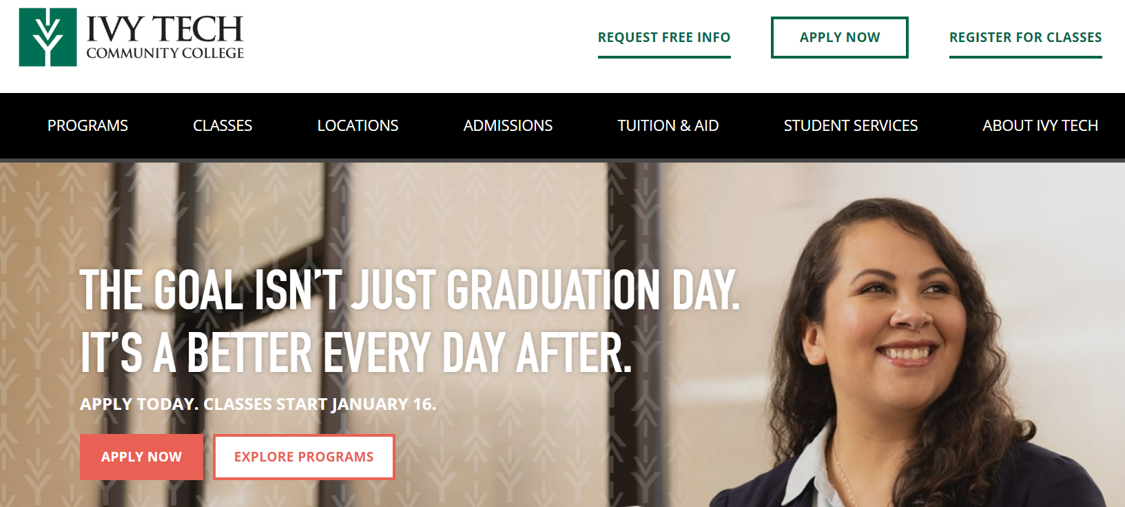 Homepage des Ivy Tech Community College