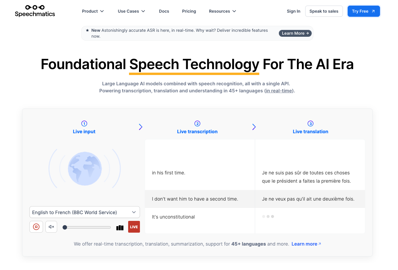 Homepage di Speechmatics