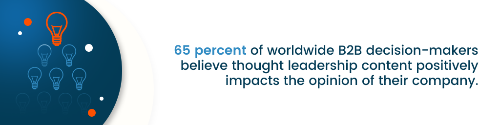 выноска, в которой говорится: «65 процентов лиц, принимающих решения в сфере B2B во всем мире, считают, что содержание интеллектуального лидерства положительно влияет на мнение об их компании».