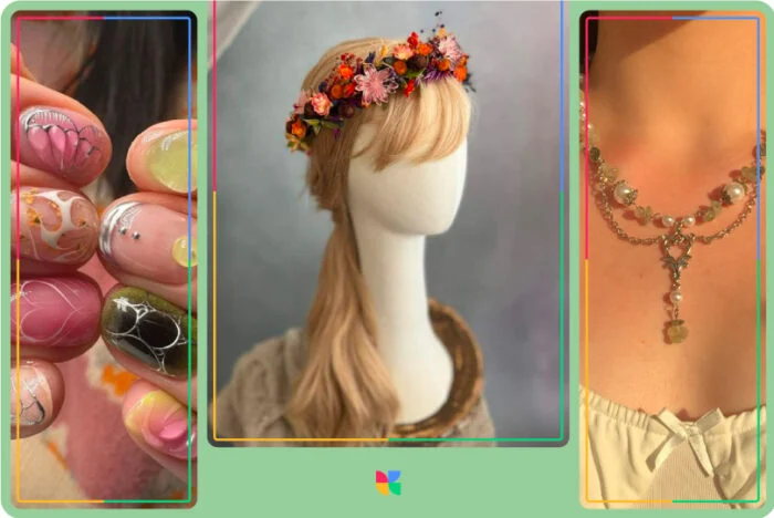 Fairycore美学细节：指甲、发型、配饰。