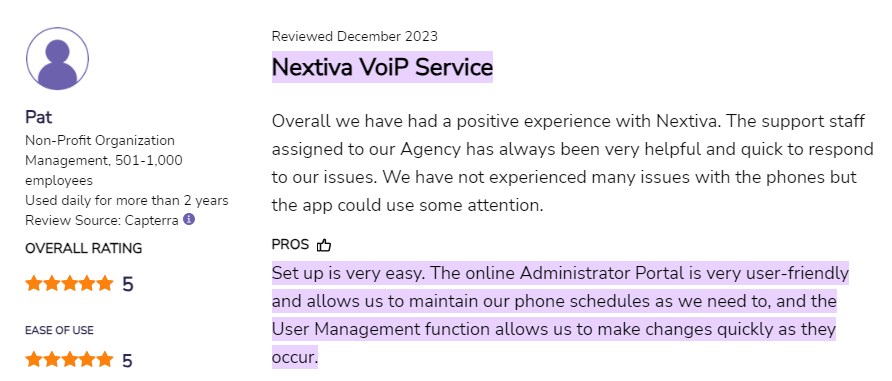 Análise do usuário do serviço Nextiva VoIP