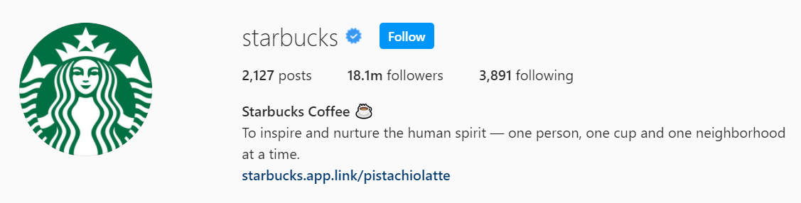 スターバックスのインスタグラムプロフィール