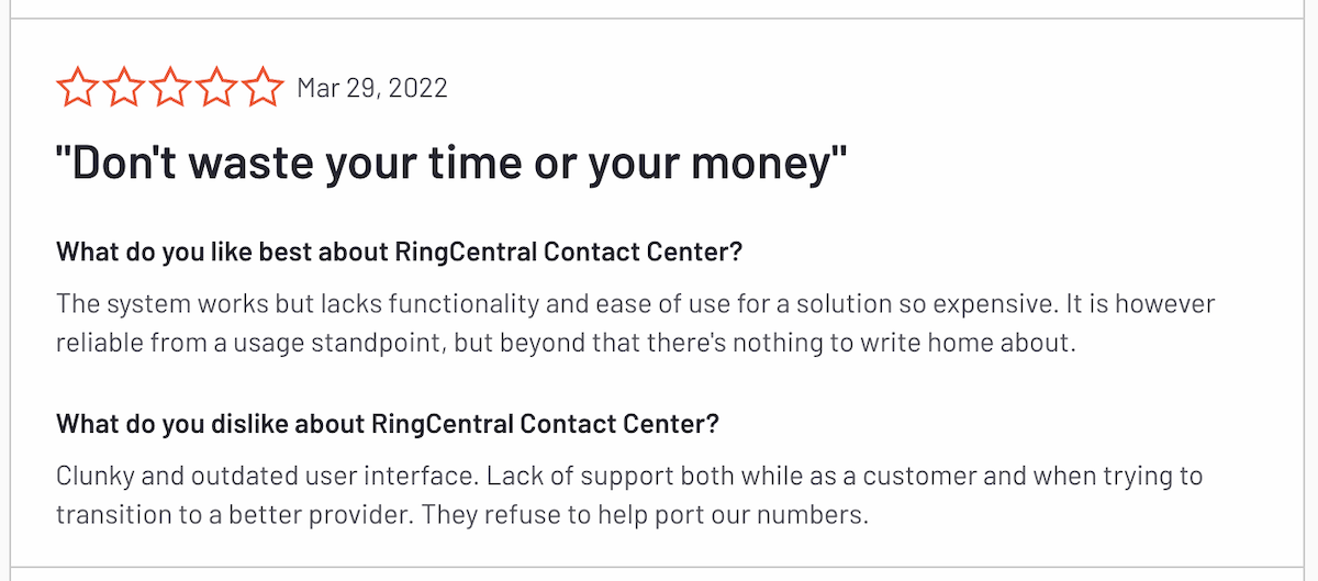 Recenzja klienta RingCentral