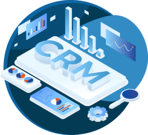 Eine Illustration eines 3D-Diagramms mit CRM in der Mitte