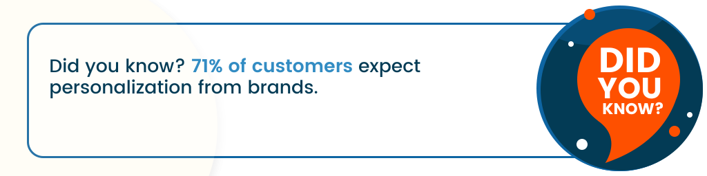 un aviso que dice: "¿Sabías que el 71 % de los clientes esperan personalización de las marcas?".