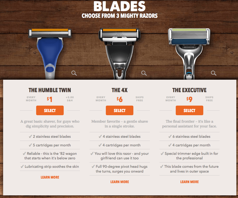 Exemple de vente incitative de rasoirs Dollar Shave Club