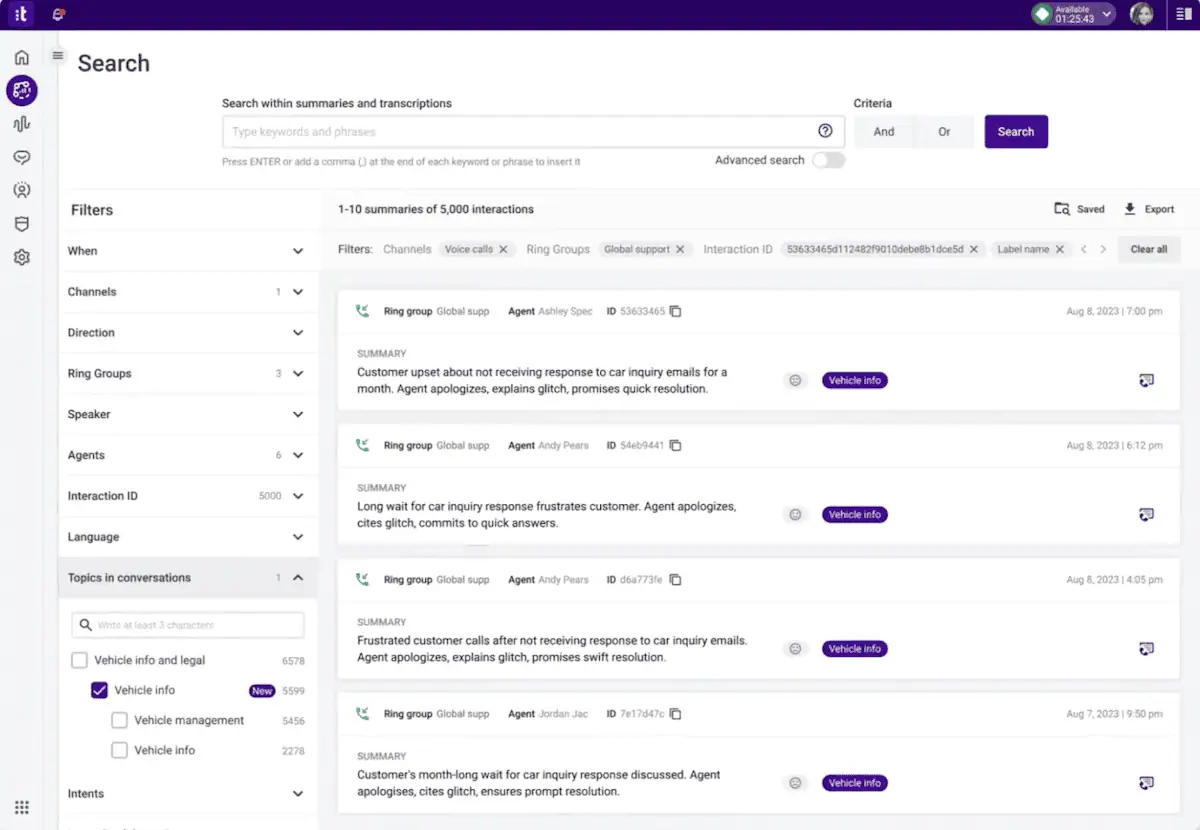 Pannello di controllo di Talkdesk