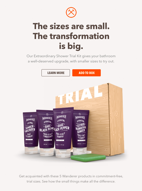 หน้า Landing Page ของ Dollar Shave Club พร้อม CTA ให้ผู้ชมซื้อกล่องทดลอง